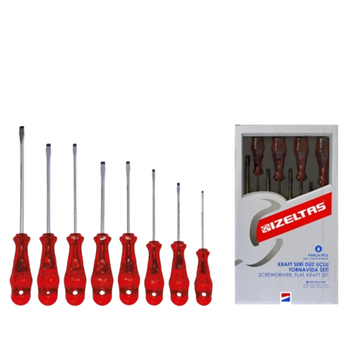 İZELTAŞ KRAFT SERİ DÜZ UÇLU TORNAVİDA TAKIMI 8 PCS